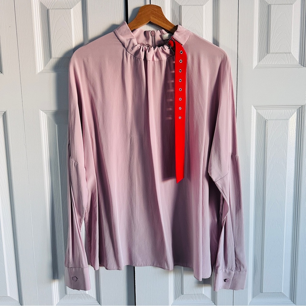 LIKE NEW TIBI Elegant Pink SLIK Blouse with Red Accent L
